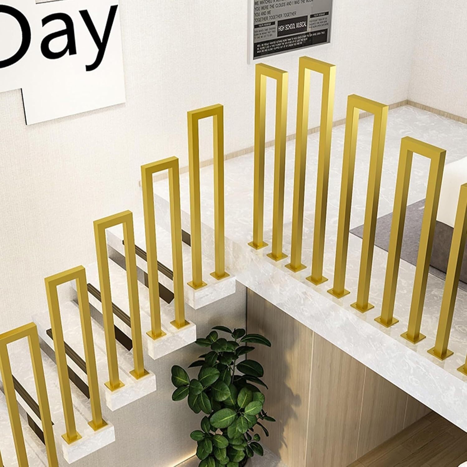U-Shaped Stairs Handrail, Stair Railing Indoor, High 35-100cm Hand Rails Guardrail, Safety Non-Slip Stair Baluster, Outdoor Steps Grab Bar for Garden Villa,with Installation Kit(Gold,85CM/2.7FT)
