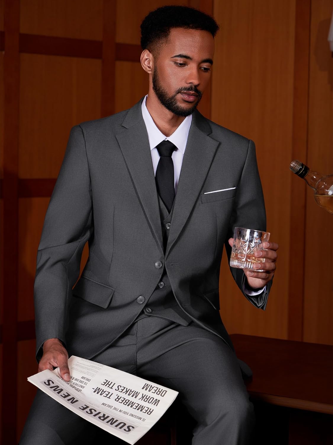 MAGE MALE Mens Two Button 3-Piece Suits Slim Fit Tuxedo Set with Blazer Jacket Vest & Pants for Wedding Prom Business - Image 4