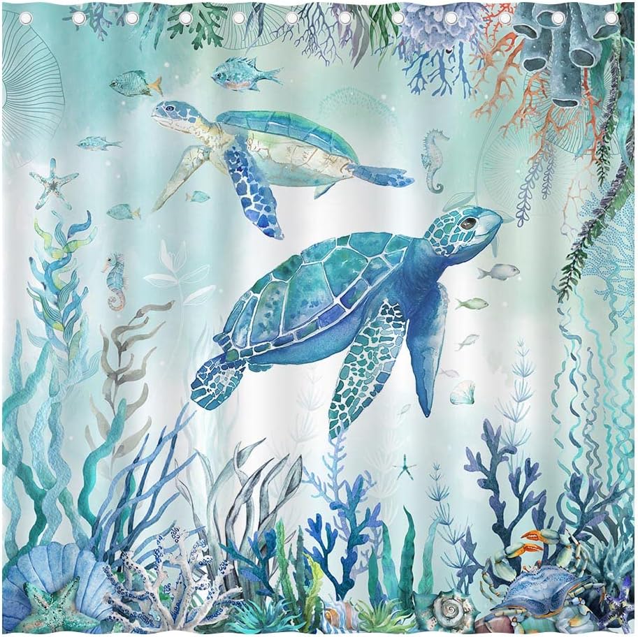 Juirnost Sea Turtle Shower Curtain Beach Coastal Shower