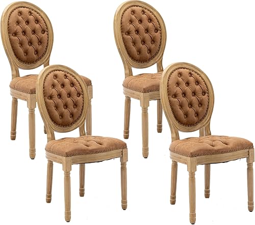 Miniatura 10 de LKTART Juego de 2 sillas de comedor estilo rústico estilo retro, con marco de madera maciza, respaldo redondo de ratán (primavera + cojín de