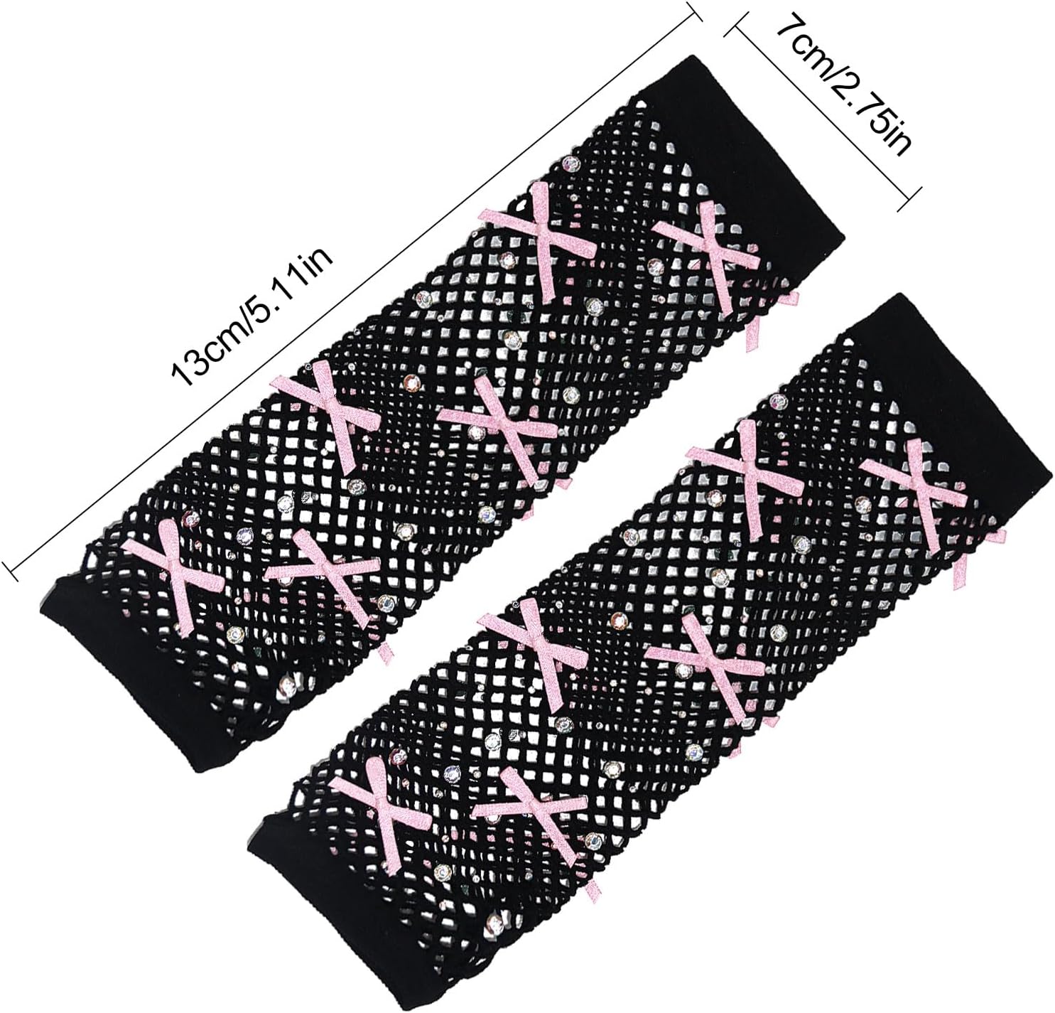 Long Keeper Rhinestone Bow Fishnet Gloves Women Long Fingerless Fish net Gloves Halloween Costume Party Concert Mesh Gloves - Image 3