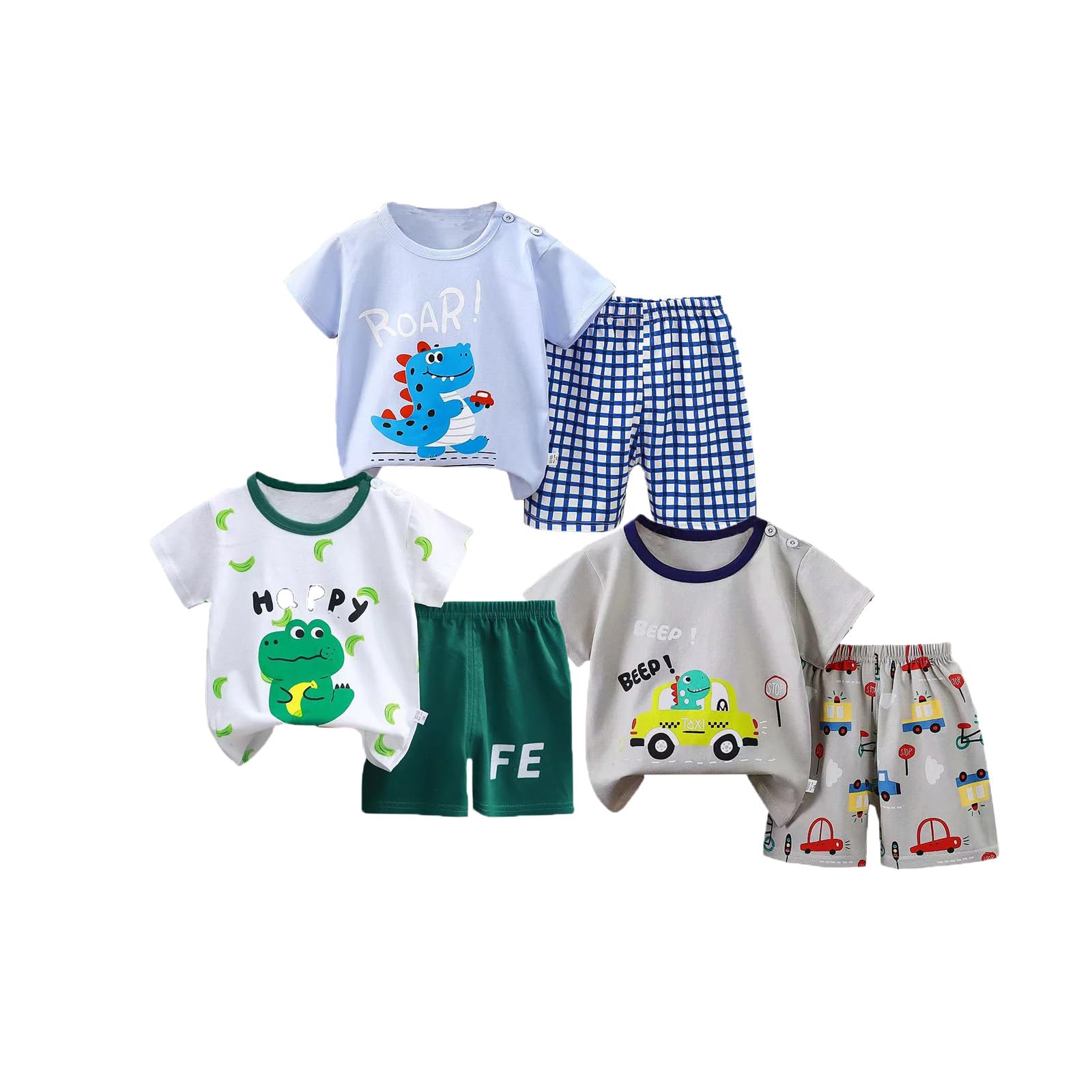 Vagefun Conjunto de pantalones cortos para bebé, ropa de verano para niños pequeños con parte superior de algodón de dinosaurio + pantalones cortos, ropa de 6 meses a 4 años