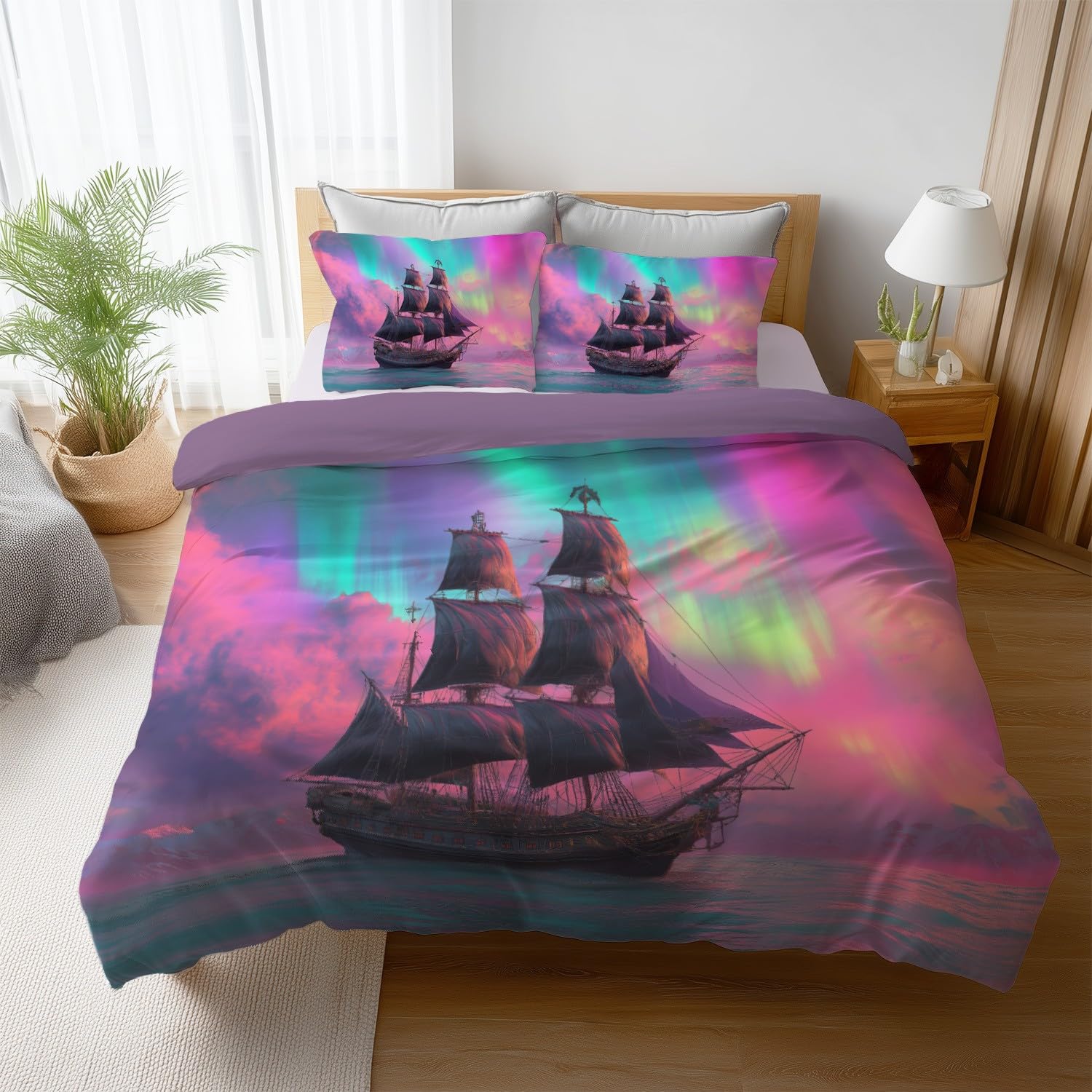Łatwa pielęgnacja kolorowa żywa poszewka na kołdrę na żaglówkę Aurora 259 cm x 221 cm zestaw pościeli z mikrofibry wystrój pokoju odporna na blaknięcie pościel zestaw poszewek na kołdrę poszewka na