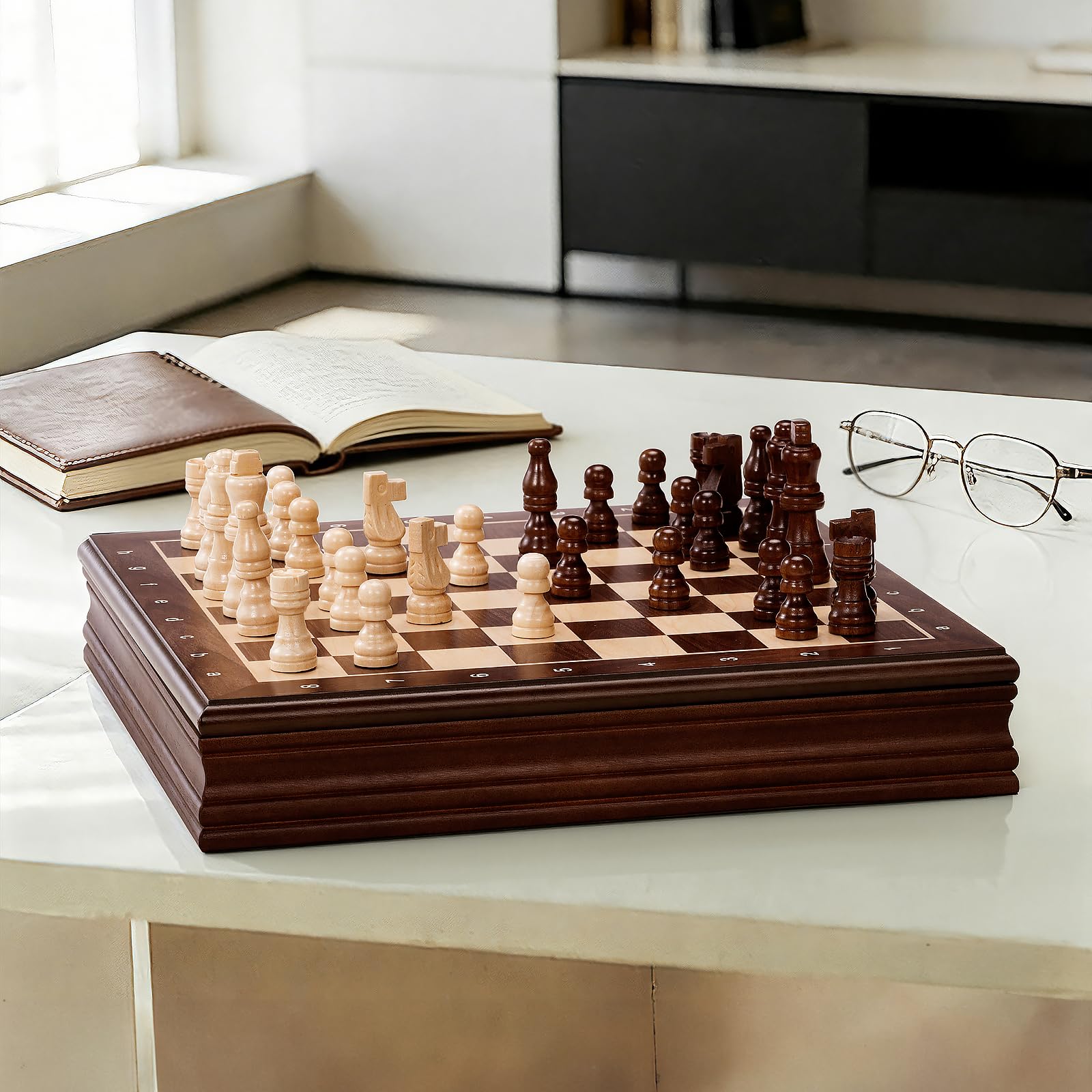 Peradix Magnétique Échiquier en Bois avec Couvercle Amovible, Jeu d'Échecs et de Dames 2-en-1 avec Pièces, Cadeau Traditionnel pour Adultes et Enfants