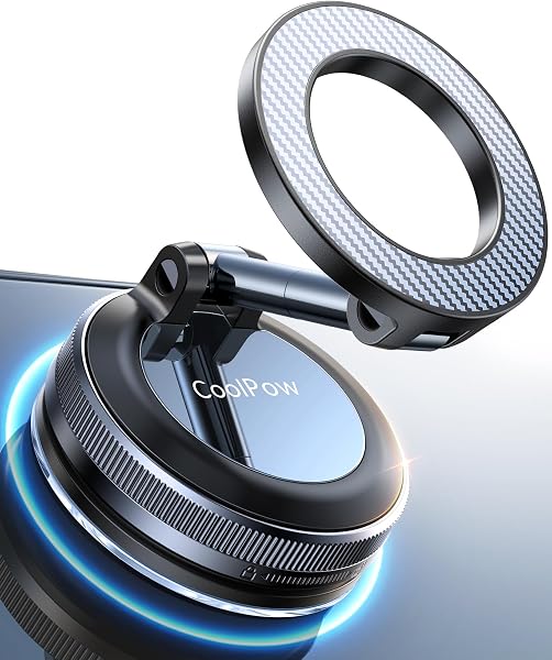 Coolpow for Magsafe Car Mount Vacuum Magnetic Phone Holder for Cars【Greater Stability】 Car Phone Holder for Car Accessories for Women Men Dash Mounting Frames for iPhone 17 16 15 14 & Samsung - 1
