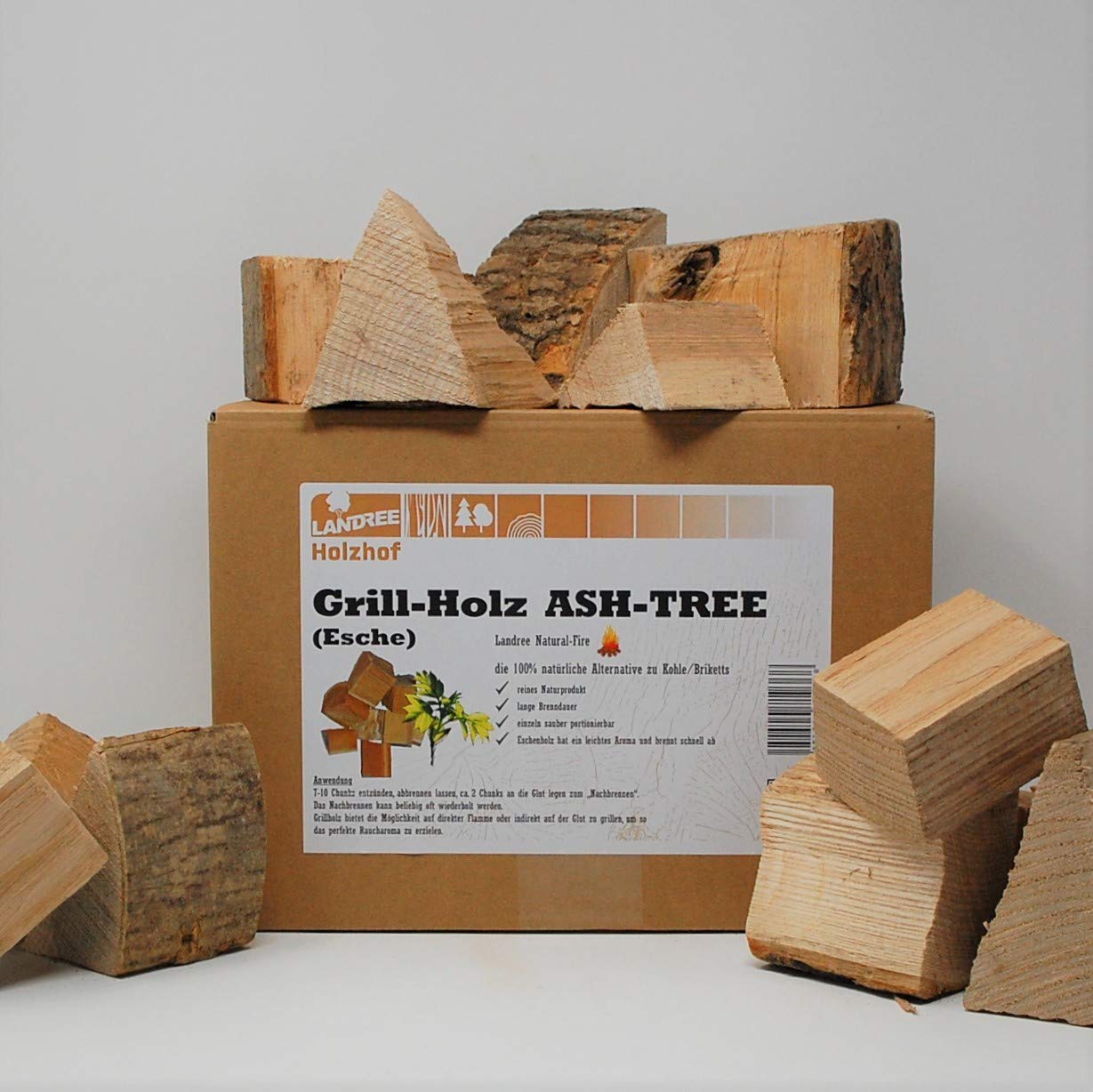 Landree® BBQ Grillholz Esche 3,5KG – die (saubere) Alternative zu Holzkohle oder Grillbriketts - sicher - ökologisch – aromaintensiv vom Holzhof aus Schleswig-Holstein