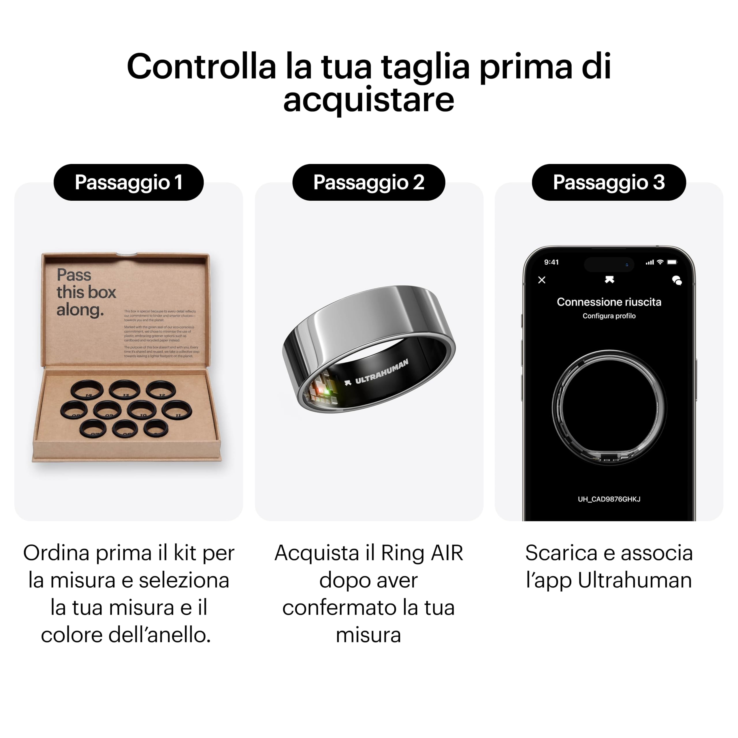 ULTRAHUMAN Ring AIR - Monitoraggio del sonno e del fitness, anello intelligente per uomini e donne, nessun costo dell'app per le funzioni standard, durata della batteria fino a 6 giorni