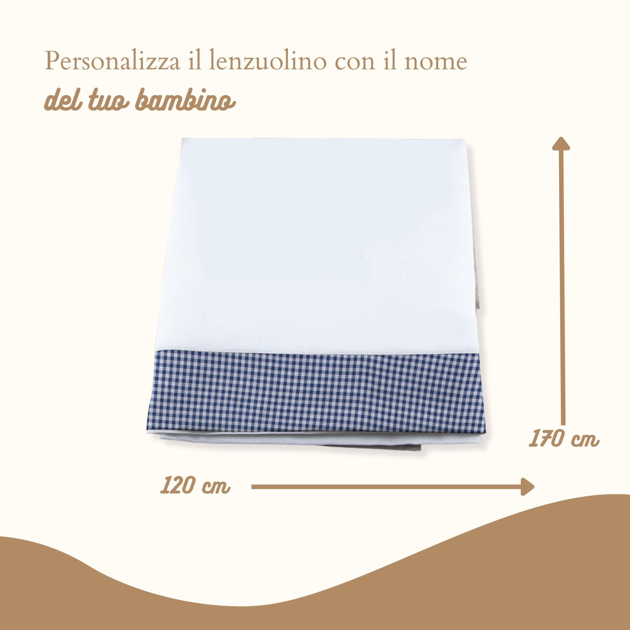 Coccole - Set 3pz Lenzuolo Lettino Asilo Bianco/Blu - Lenzuolo, Federa e Copribrandina Personalizzati - Personalizzabile Con Nome Asilo in Pelle Ovo