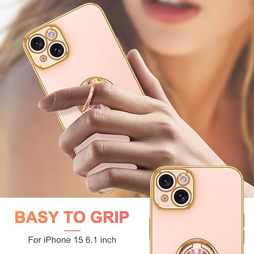 Miniatura 6 de Lontect Funda para iPhone 15 con soporte de anillo, a prueba de golpes, ajuste delgado, resistente a los arañazos, transparente, carcasa protectora