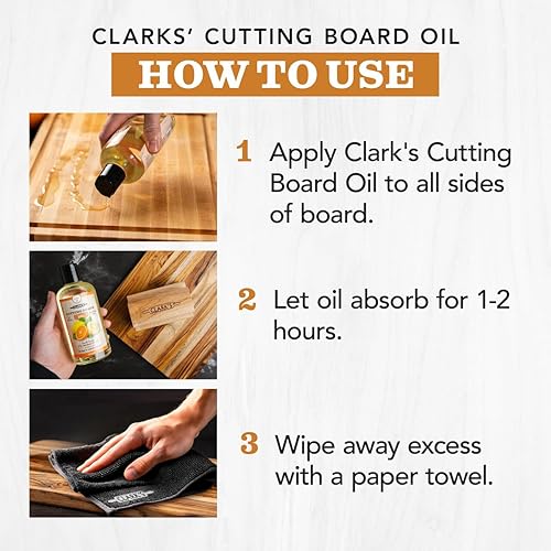 Miniatura 5 de CLARK'S Kit de aceite y cera para tabla de cortar, aceite mineral natural de grado alimenticio, juego de 2 pasos para restaurar y preservar tus