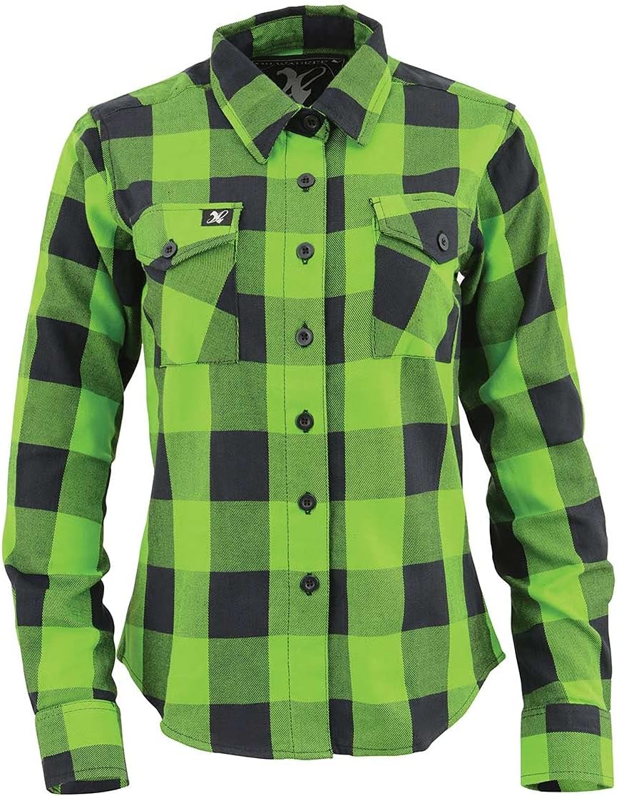 Milwaukee Leather MNG21606 Women's Lime Green and Black Long Sleeve Cotton Casual Flannel Shirt