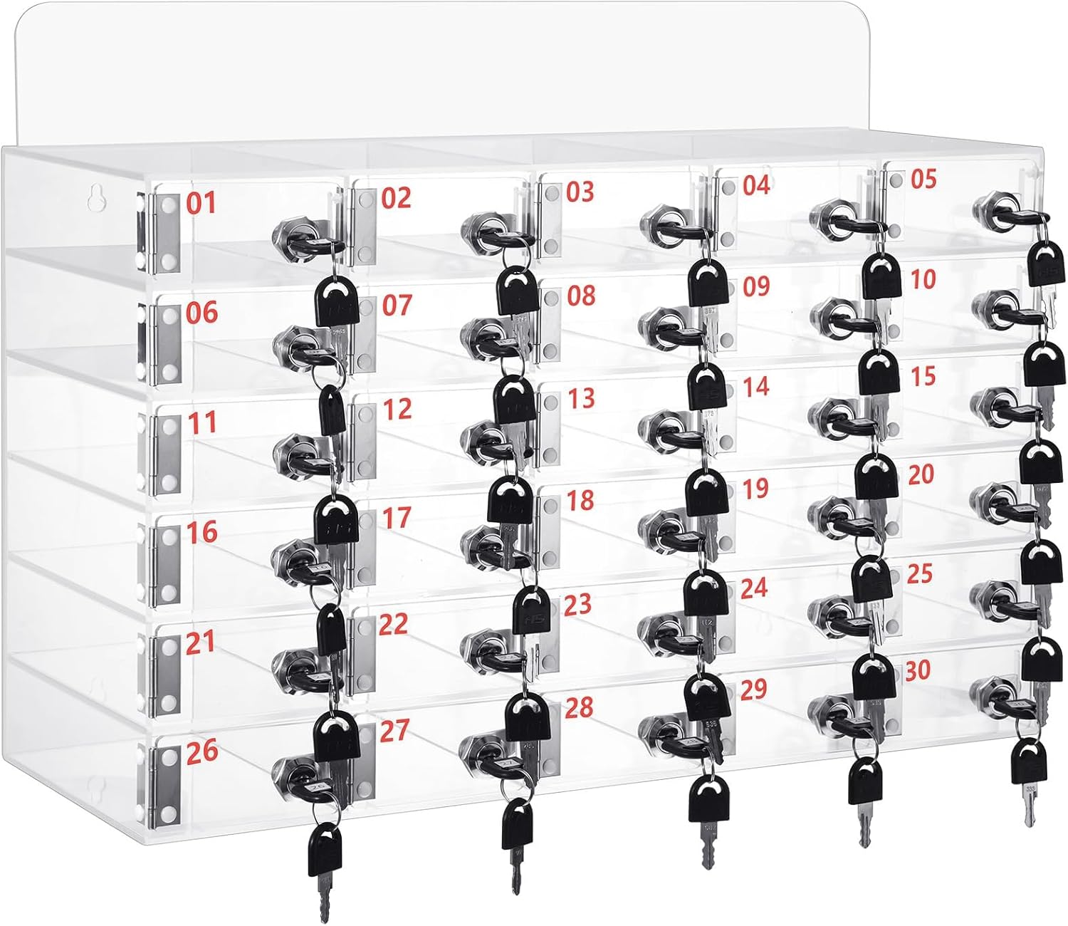 Acrylic Wall-Mounted Cell Phone Locker Box with Door Locks & Keys - 30 Slot Classroom Storage Solution for Schools (52.5x18.5x32.9cm)