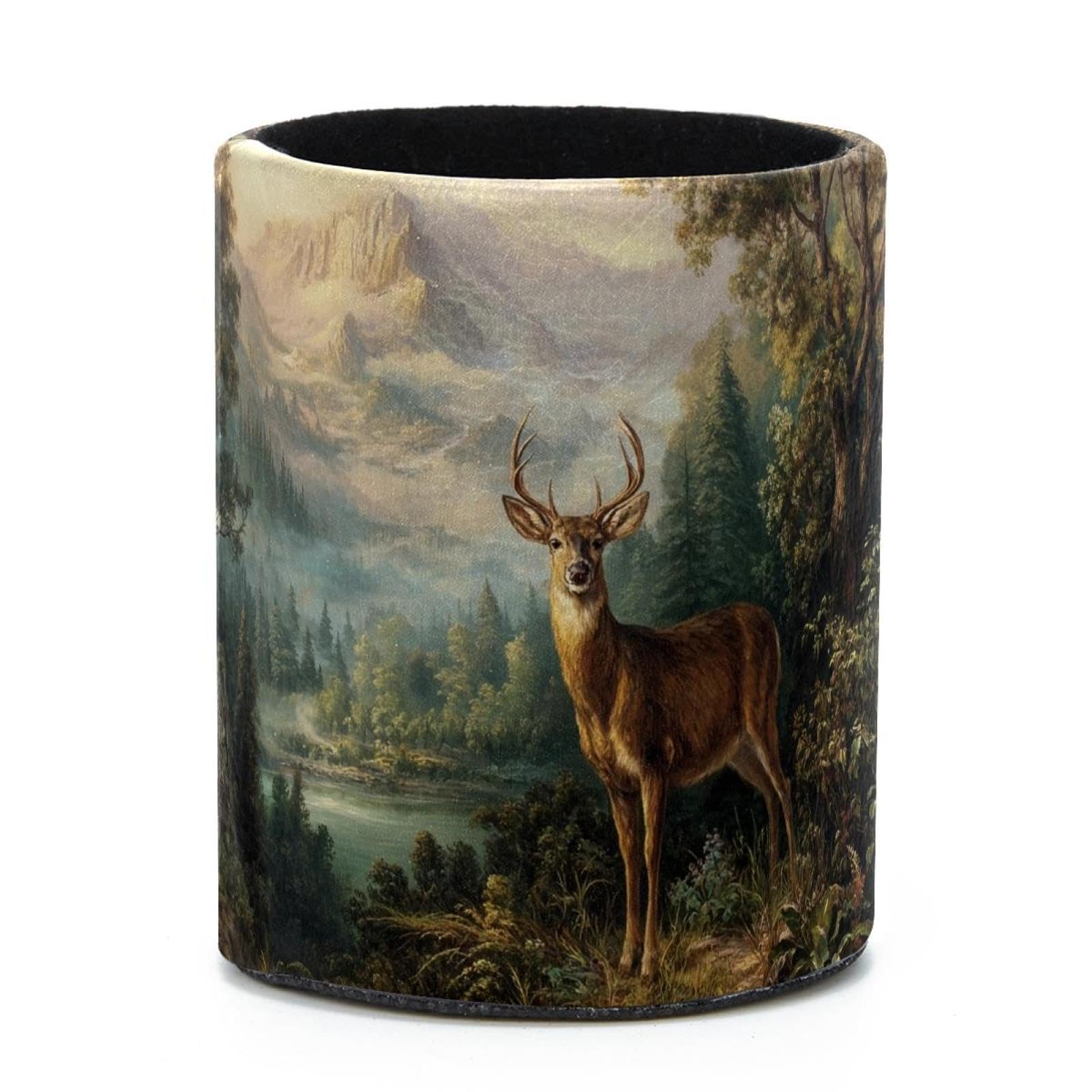 VAPOKF Round Pencil Holders for Desk, Deer in the Mountains Pen Holders Pen Pot Makeup Brushes Storage Desktop Stationery Supplies Organiser for Home Office