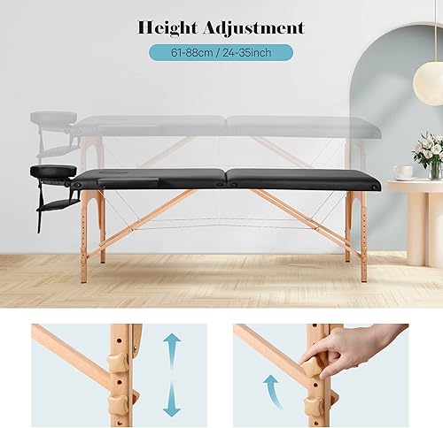 Miniatura 4 de CHRUN Mesa de masaje portátil, cama de masaje para pestañas, cama de spa, para tatuaje, cara, cuna, altura de 35 pulgadas, ajustable, 2 pliegues con