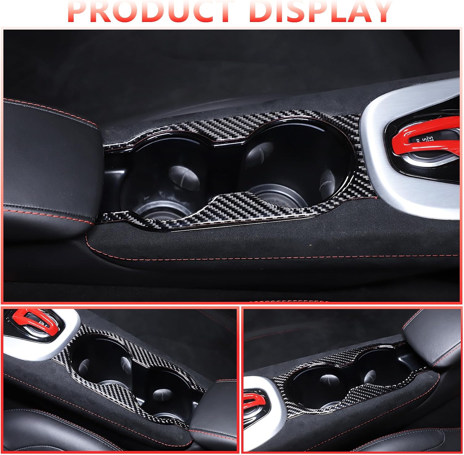 Center Console Armrest Lid Cup Holder Panel Cover Trim Compatible with Lotus Emira V6 2021-2023,Soft Carbon Fiber Waterpoof Central Control Gear Shift Panel Trim Accessories 1PCS (Black Carbon)