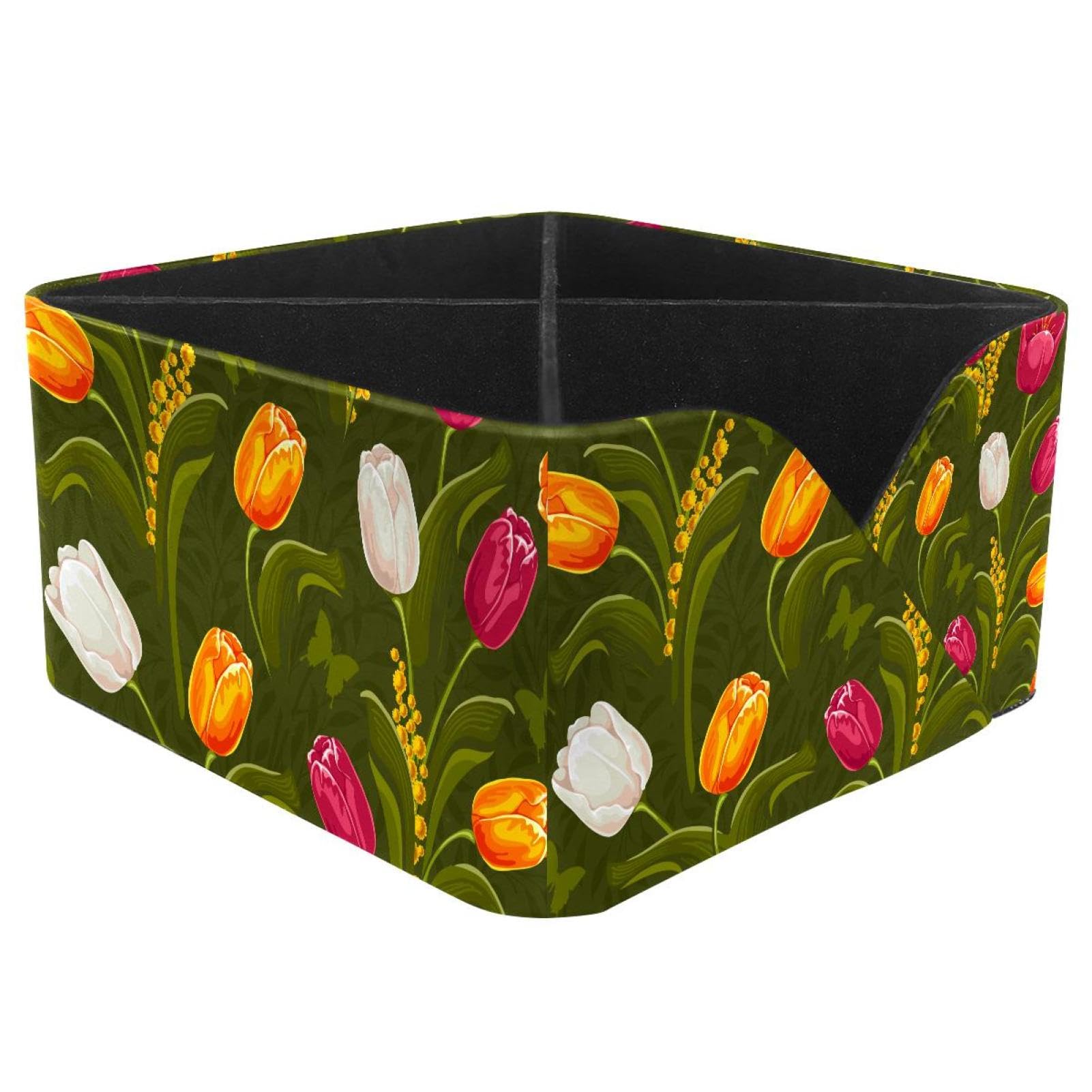 KengjuTesu Tulips Flowers Desktop Organizer Pen Holder, Rectangular Pencil Cup for Office, Study and Makeup Stations