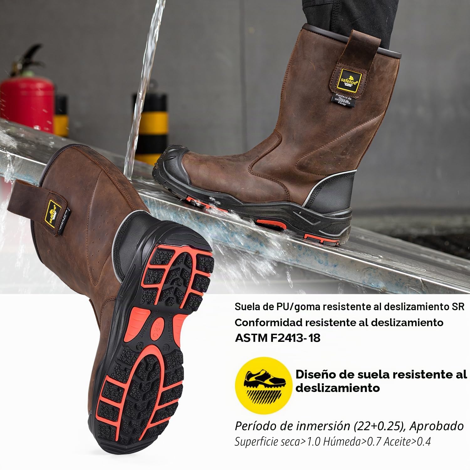 Botas de trabajo para hombre, botas de seguridad de piel de vaca, 8 pulgadas, punta compuesta, botas de construcción industrial para aceite, gas, mina
