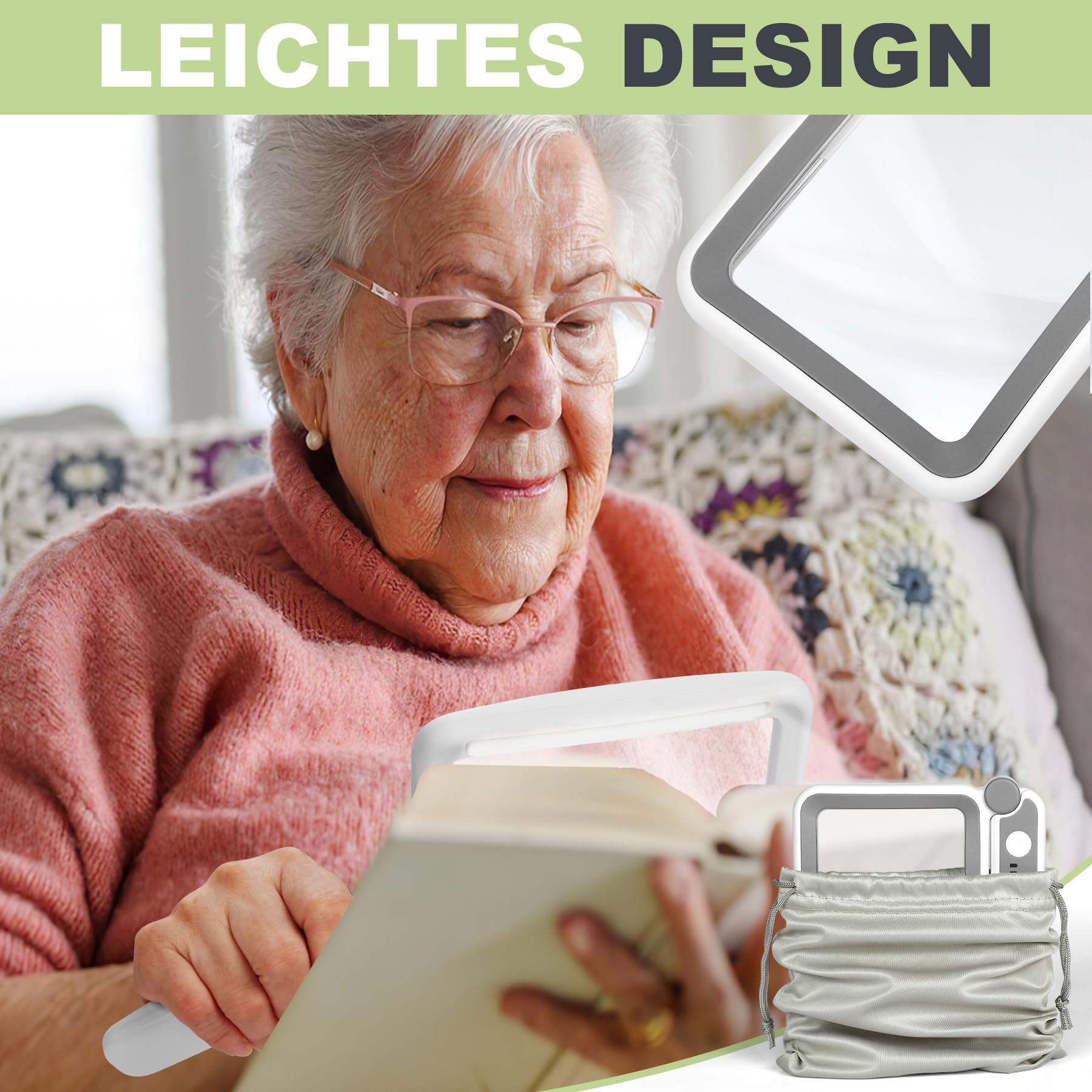 Loupe de Lecture Rechargeable Tobegiga avec éclairage - Grande loupe de 12 x 7,5 cm pour Personnes âgées et malvoyantes - Loupe légère pour Lire Les journaux et Les Petits caractères