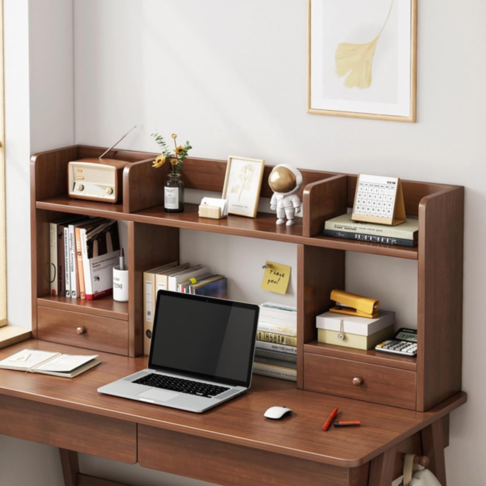 Cama de escritorio de madera para dormitorio Colle, nogal oscuro, escritorio de madera con estante que ahorra espacio, 120 x 16 x 52 cm / 47.2x6.3x20.5in, piel de estudio multifuncional