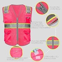 Vista 3 de HYCOPROT Chalecos de seguridad reflectantes de malla de alta visibilidad con bolsillos y cremallera, cumple con las normas ANSI/ISEA