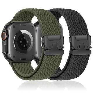 Braided Stretchy Bands for Apple Watch Ultra 3/2 Band 49mm 46mm 45mm 44mm 42mm Men Women,Parachute Buckle Woven Nylon Wristband Sport Solo Loop Strap for iWatch Ultra Series 11 10 9 8 7 6 5 4 3 SE3/2 - Amazon product rated Grade A