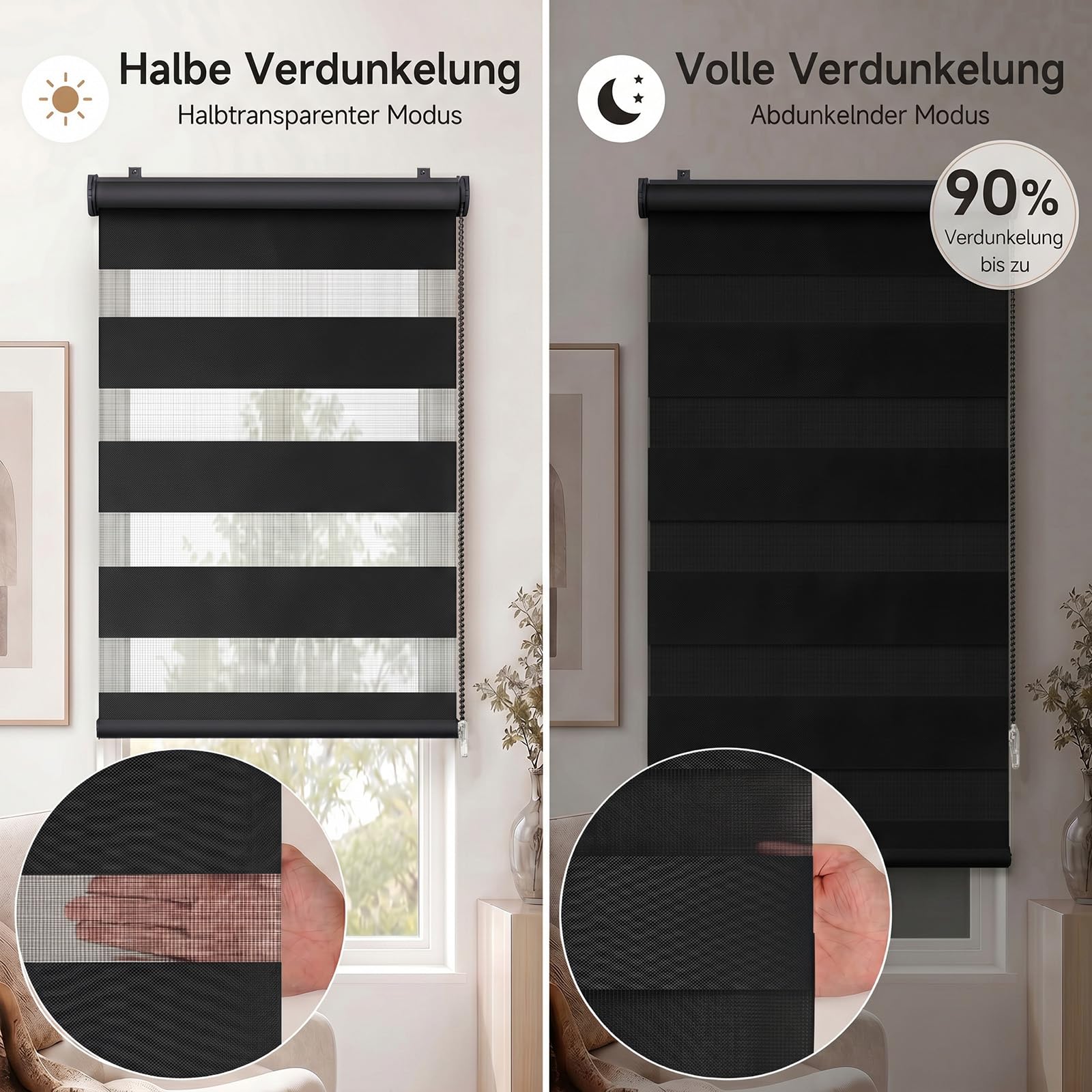 Sekey Doppelrollo Klemmfix ohne Bohren für Fenster – Ansicht 2