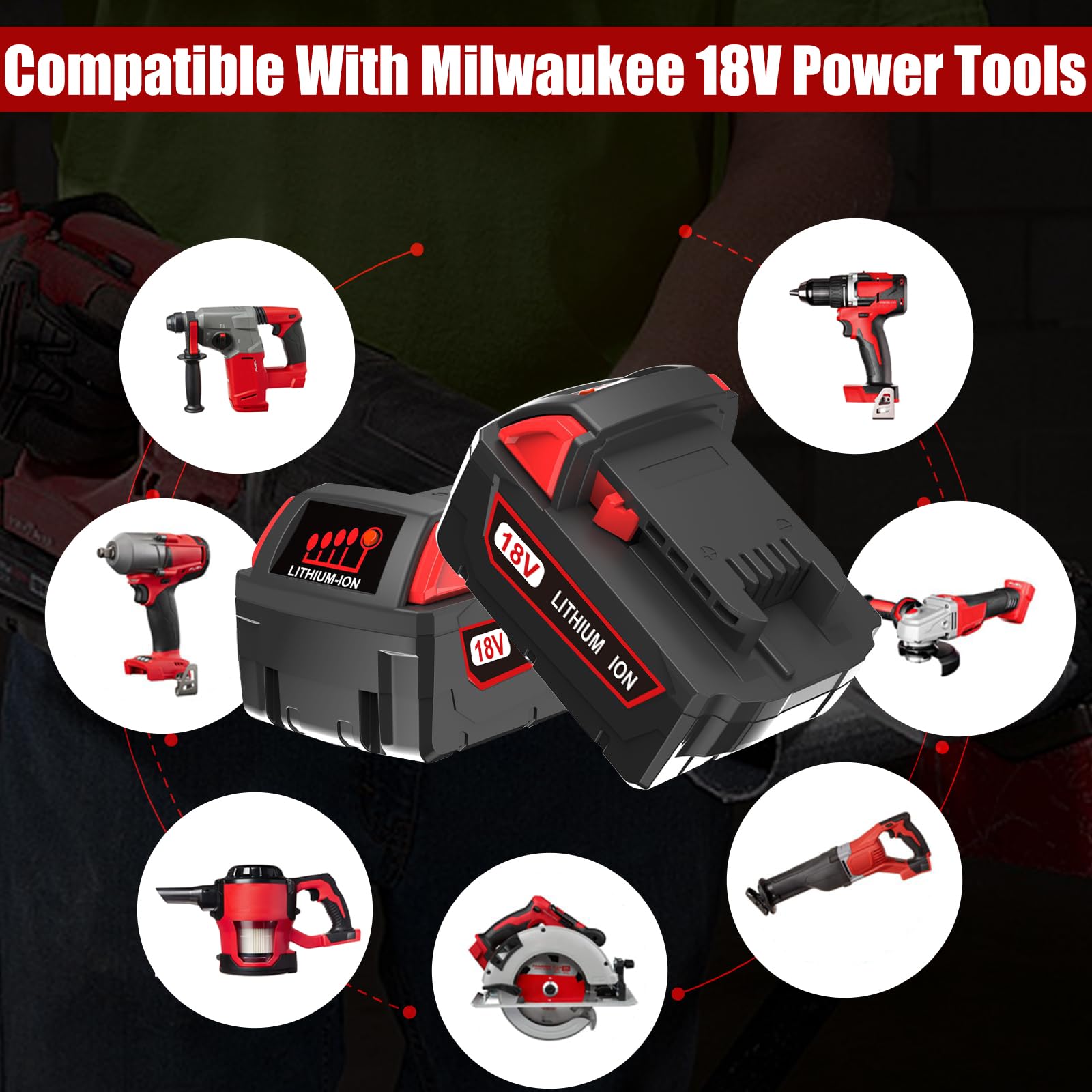 Energup 2X 18V 5.5Ah Batterie de Remplacement pour Milwaukee M18 Batterie 18V 48-11-1850 48-11-1860 48-11-1820 48-11-1830 avec Indicateur LED