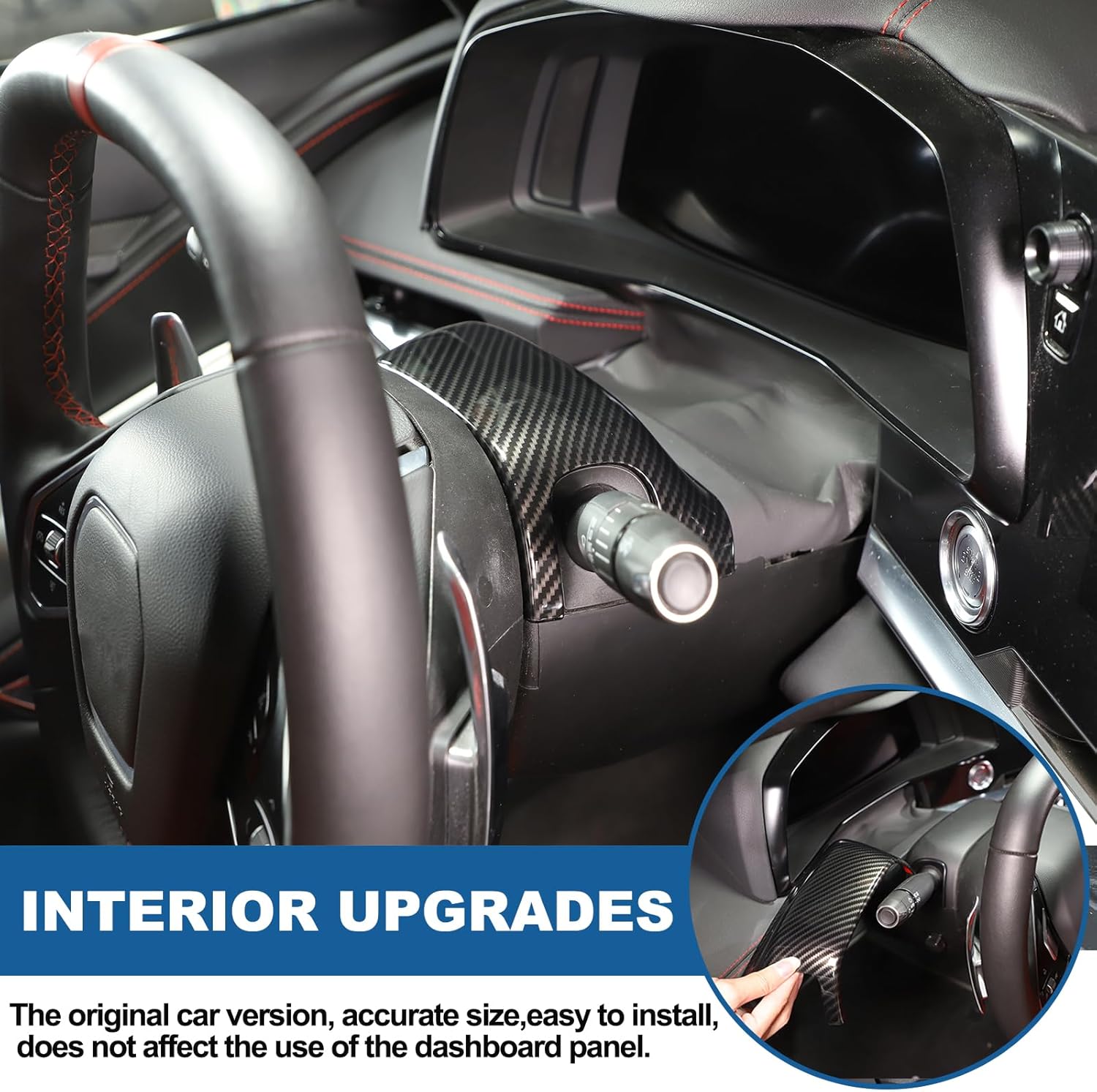 Steering Wheel Base Upper Trim Cover Compatible with Corvette C8 Stingray 2020-2025 ABS 1PCS,C8 Interior Steering Wheel Cover Trim Accessories (ABS Carbon)