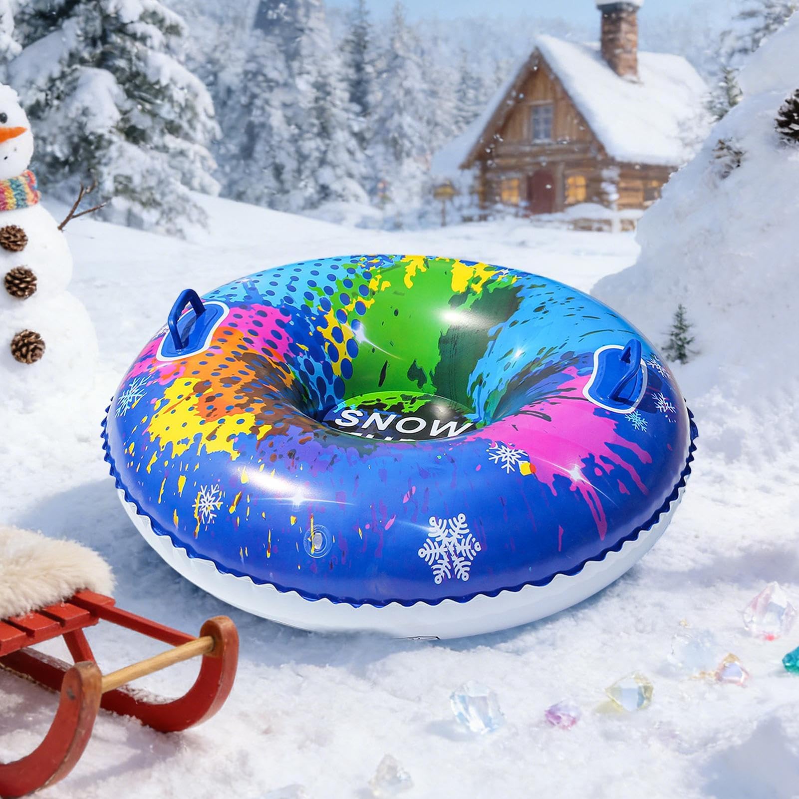 Rurki Śnieżne Dla Dorosłych | Przenośne z Uchwytami - 95cm PVC Wytrzymałe Dmuchane Rurki Śnieżne - Dla Dzieci Dziewczynek Chłopców Rodzin Przyjaciół Par Zimowych Zabaw na Śniegu