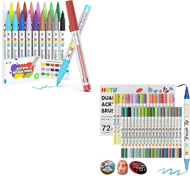 Acrylic Paint Markers Brush Tip, 18 Colors with 300% More Ink 6.6g Big Volume Markers for Kids & Adults Coloring Books, Permanent Paint Pens for Metal Wood Rocks Eggs, Visible Capacity, No Bleeding
