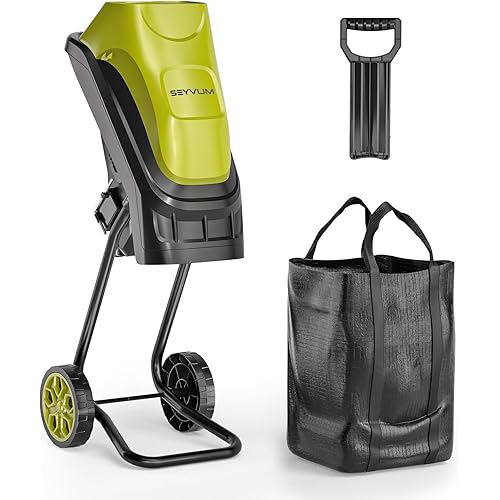 Electric Wood Chipper 15-Amp, Corded Shredder & Efficient Mulcher, with 45L Collection Bag and Push Stick, Double Sided Blade System, for Yard Waste, Branches, Grass, and Leaves, 21:1 Reduction
