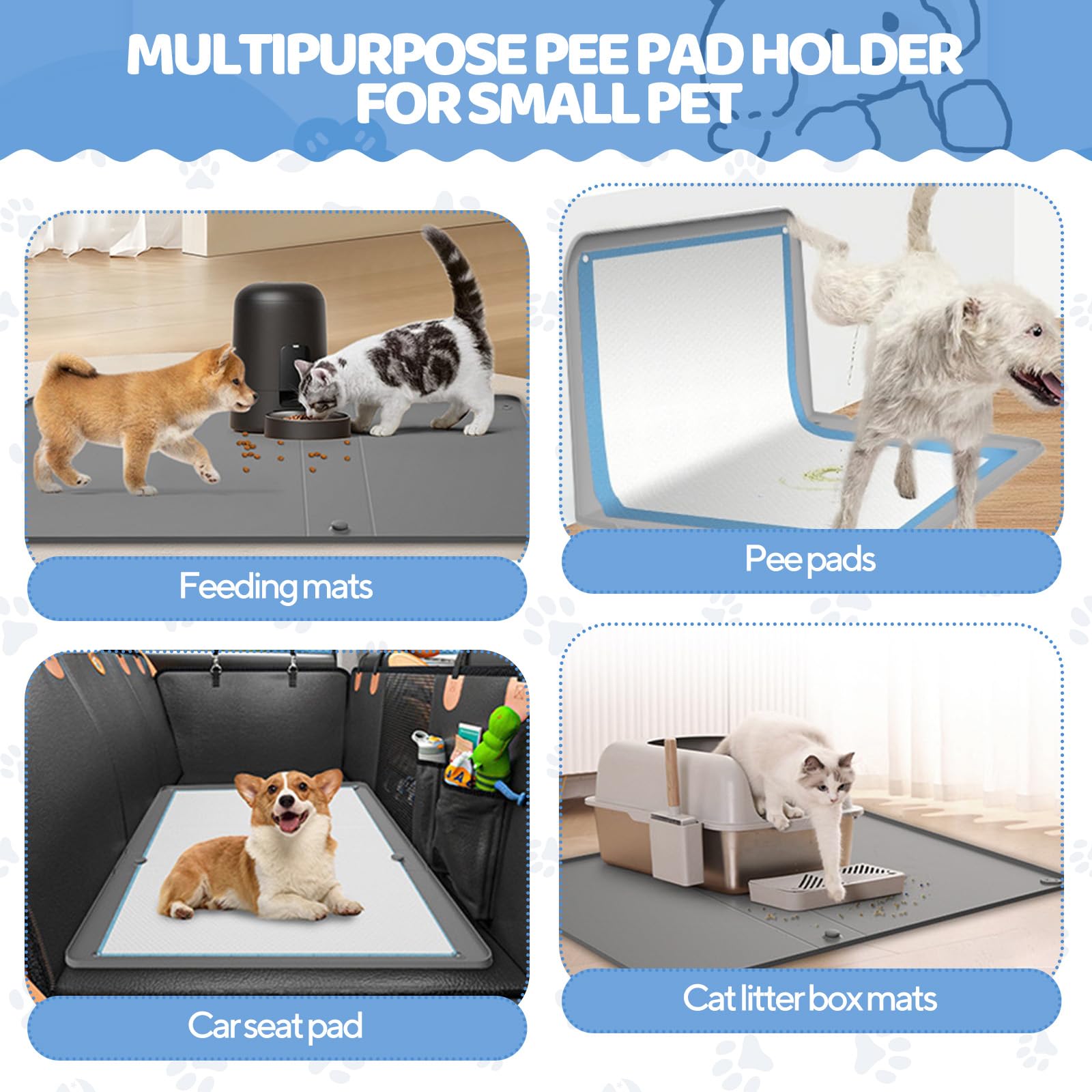 Supporto per tappetino da pipì per cani, 90 x 65 cm, in silicone, pieghevole, con 5 tappetini antiscivolo per addestramento per cuccioli, vasino, protezione per il pavimento, per piccoli animali