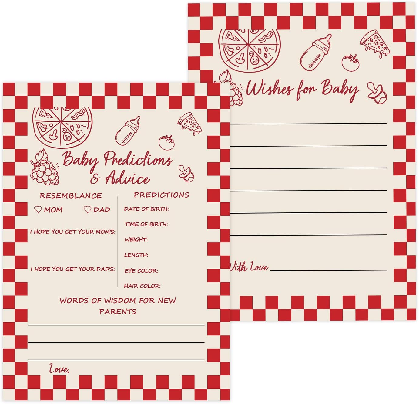 Italian Pizza Baby Shower Games 30 Pcs, Pizza Predictions & Advice Cards for New Parents to Be, Fun Shower Activity for Guests to Share Wishes and Advice, Pizza Lover’s Baby Shower Games,5 x 7 Inch