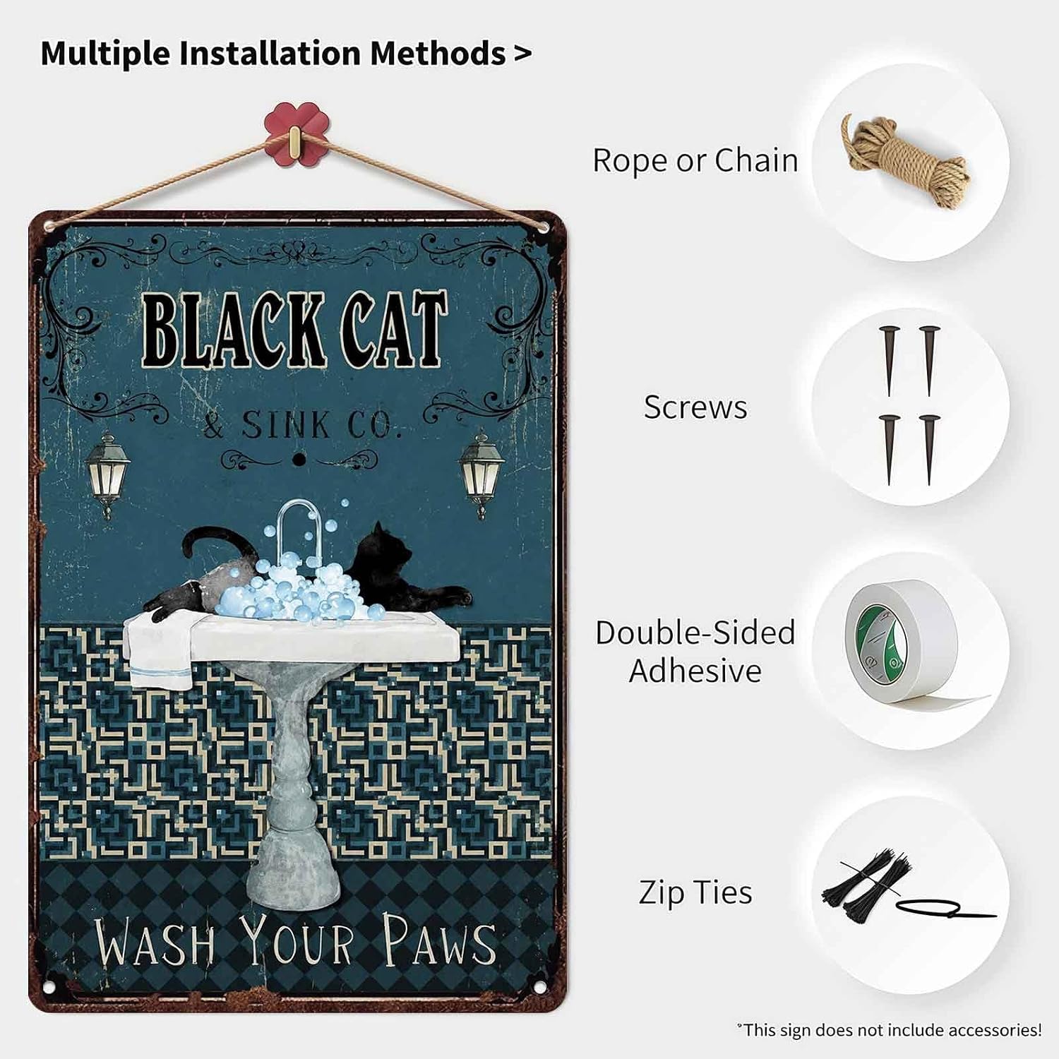 Vintage Black Cat Metal Signs 8x12 Inch Bathroom Wall Decor image 3