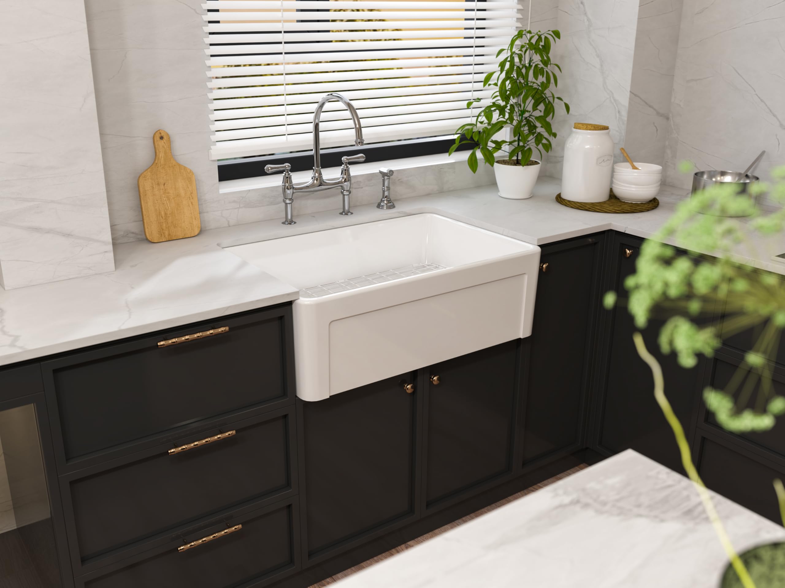 MEJE 30x20 inch Farmhouse Kitchen Sink, 76.5 * 50.5 * 25.5cm Farmhouse Sink Porcelain White Color Single Bowl