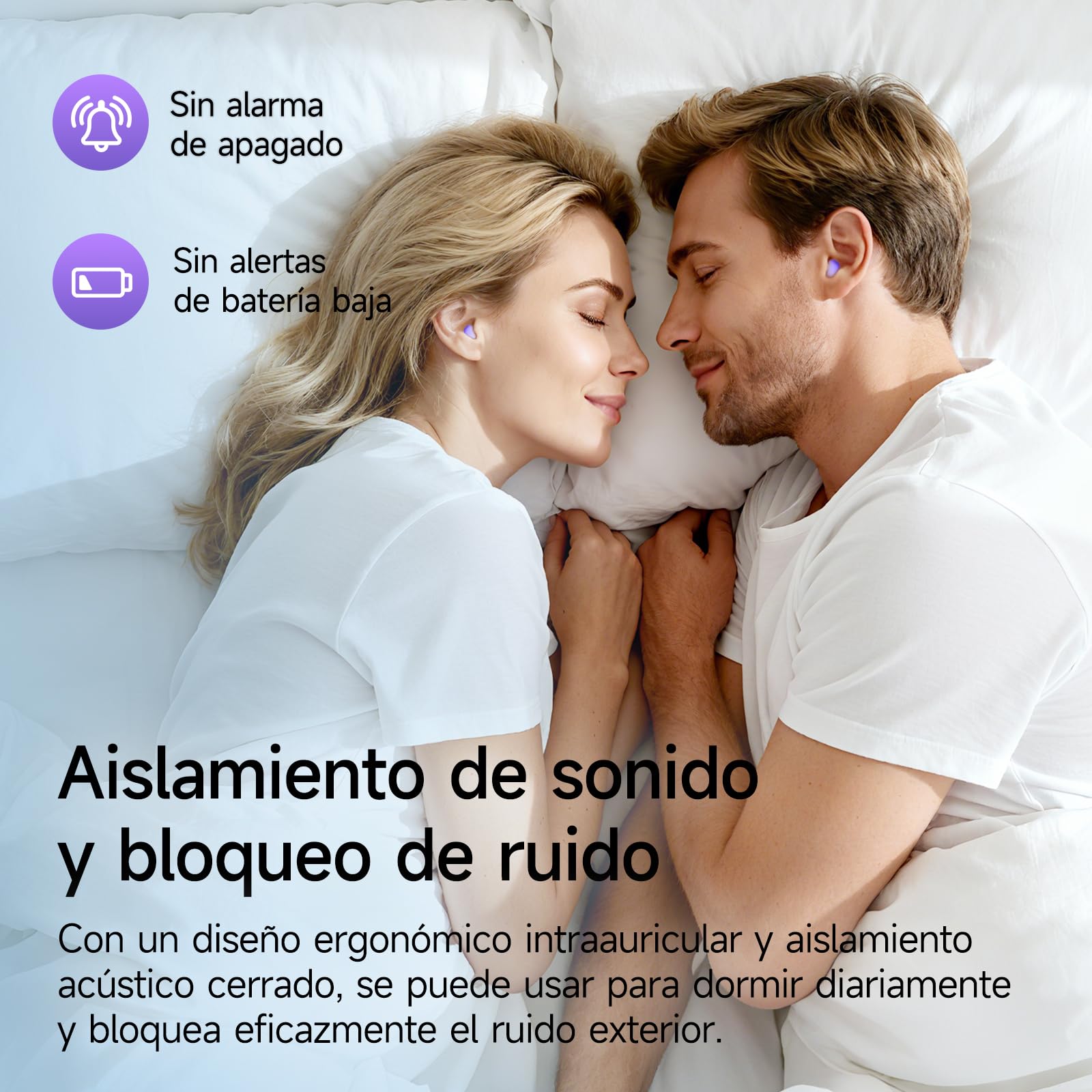 Auriculares para Dormir, Mini Auriculares para Dormir, inalámbricos Bluetooth 5.4, para Dormir de Lado, indicador de Potencia para Entrenar, Trabajar, Viajar(Morado) — view 4