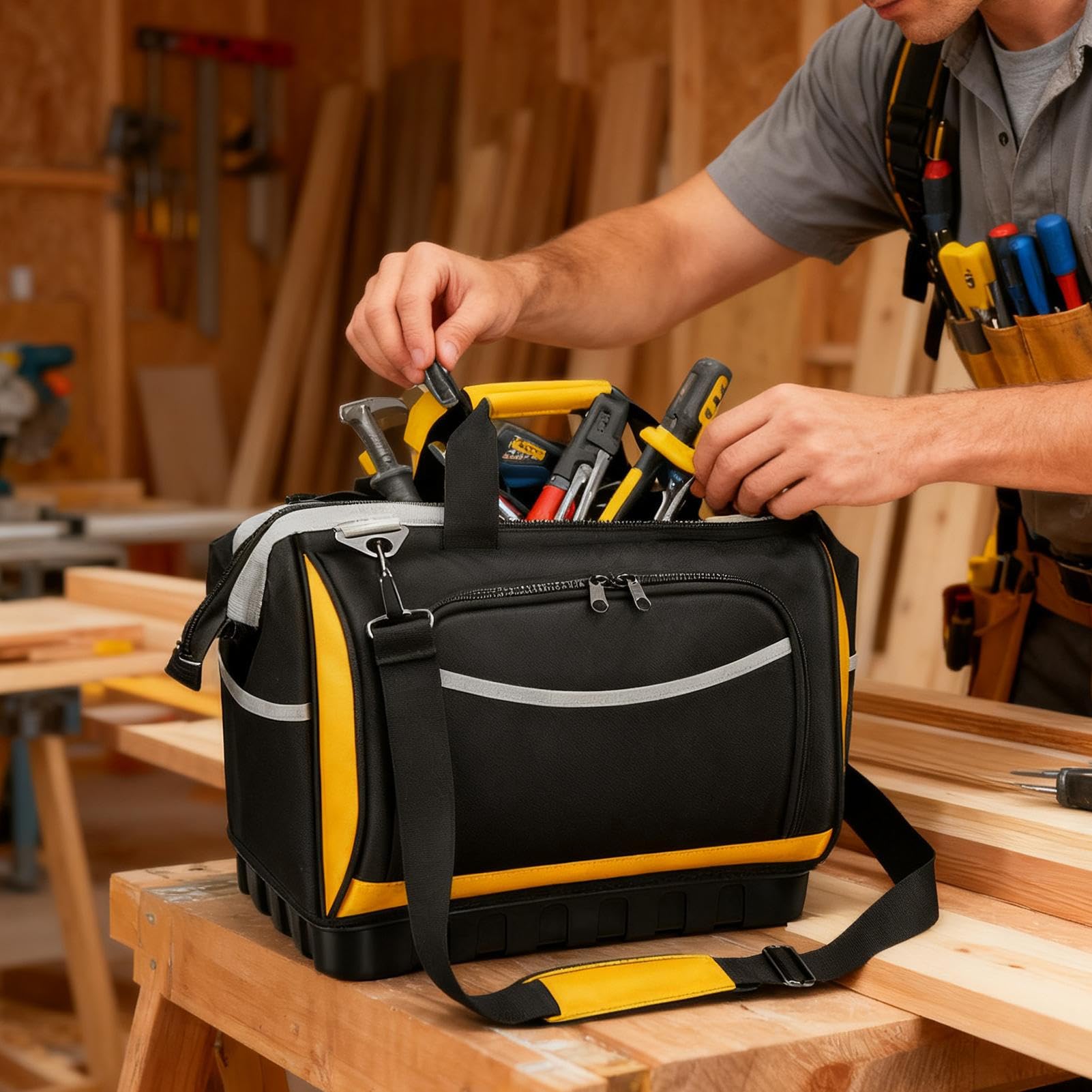 Sac à outils large ouverture en tissu Oxford