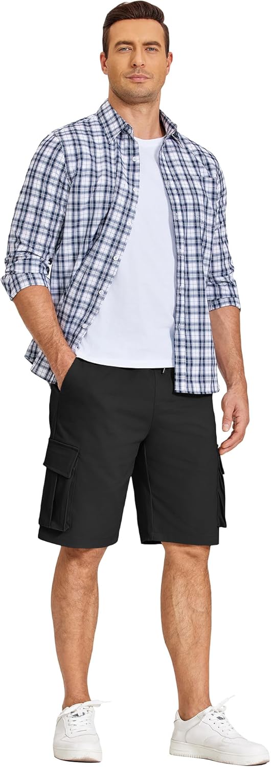 COOFANDY Men's Cargo Shorts Casual Cotton Drawstring Short Elastic Waist Work Shorts with Multi Pockets - Image 7