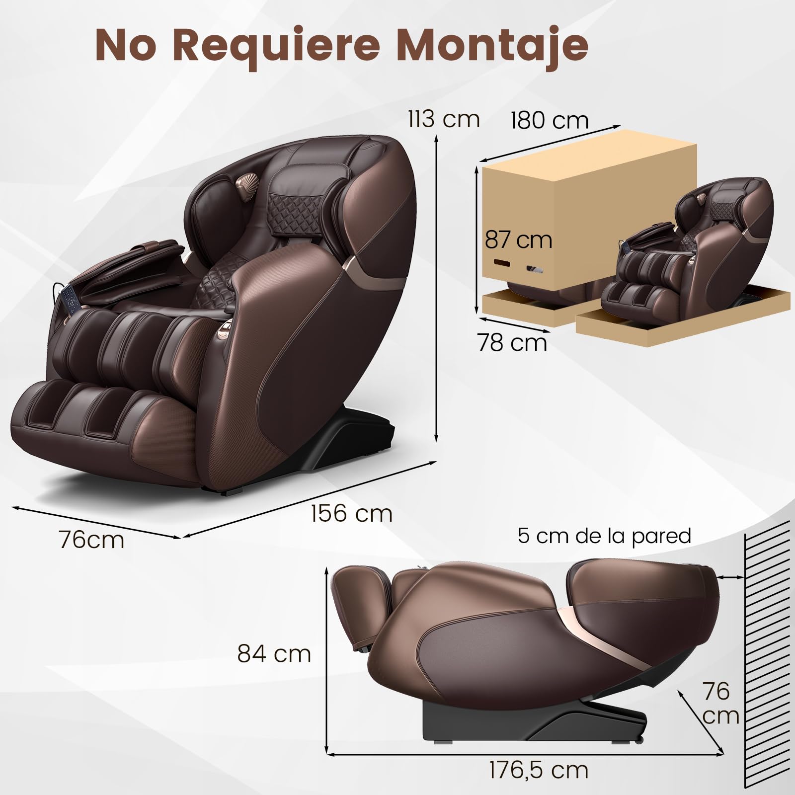 COSTWAY Sillón de Masaje de Cuerpo Completo, Silla Shiatsu Gravedad Cero con Sistema de Masaje de Aire y Calefacción Incorporado, Reclinable con Control de Voz y Altavoz Bluetooth (Marrón)