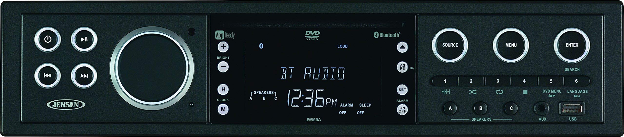 JWM9A AM|FM|DVD|USB|AUX|HDMI|BT| APP Ready Theater-Style Bluetooth Wallmount Stereo w/ App Control, Bluetooth Streaming Audio (A2DP) & Controls (AVRCP), 8 Speaker Outputs (8 x 20W) (Renewed)