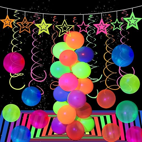 Miniatura 12 de 110 globos de neón UV que brillan en la oscuridad, suministros de fiesta de luz negra para fiesta brillante, helio, globos fluorescentes de neón