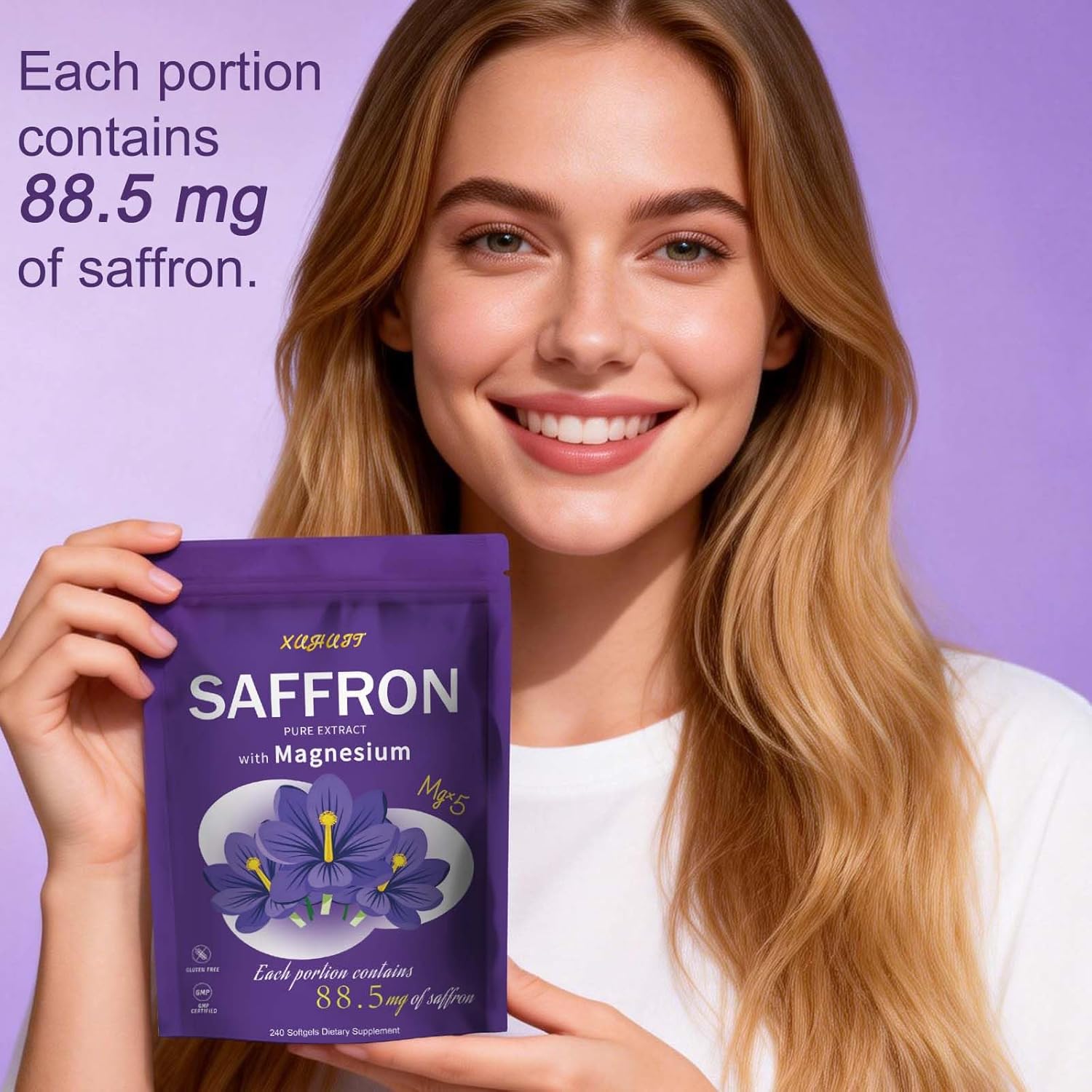 Saffron Supplement 88.5mg Pure Saffron Extract per Serving | 5 Magnesium Types (Glycinate, Threonate) | Improved Formula, Non-GMO Vegan, 240 Softgels (1)