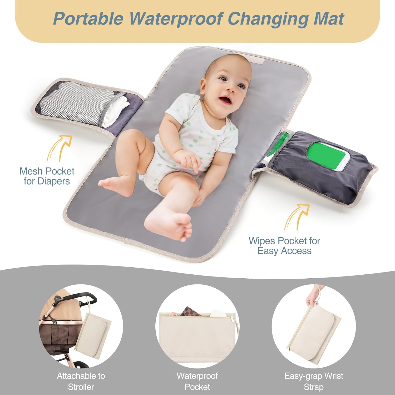 MOMUVO Diaper Bag Backpack, Quilted Baby Bag with Changing Pad and Stroller Straps and Pacifier Case, Multifunction Waterproof Travel Diaper Bags, Unisex, Beige