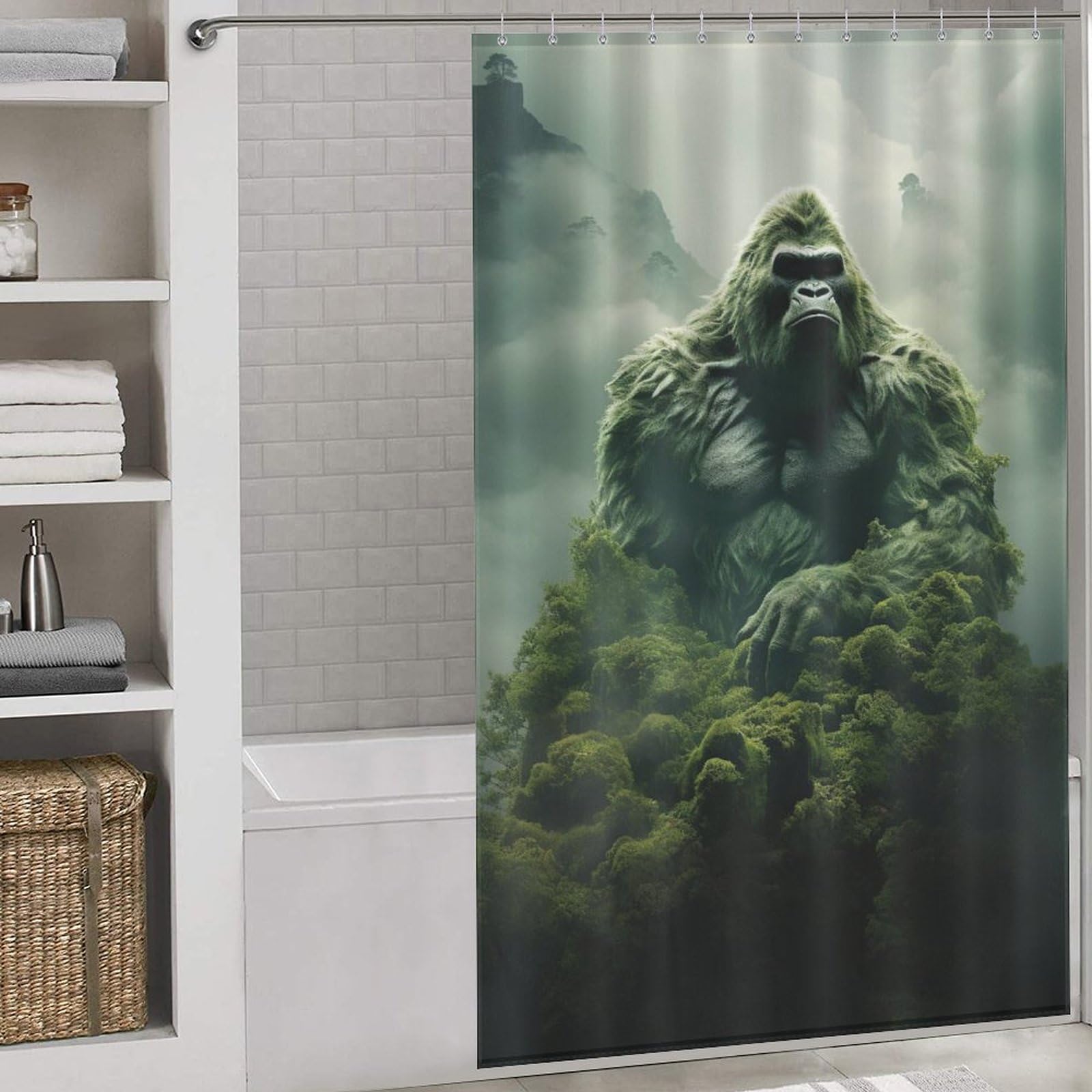 Rideau de douche gorille en polyester 140x183 cm avec 12 crochets