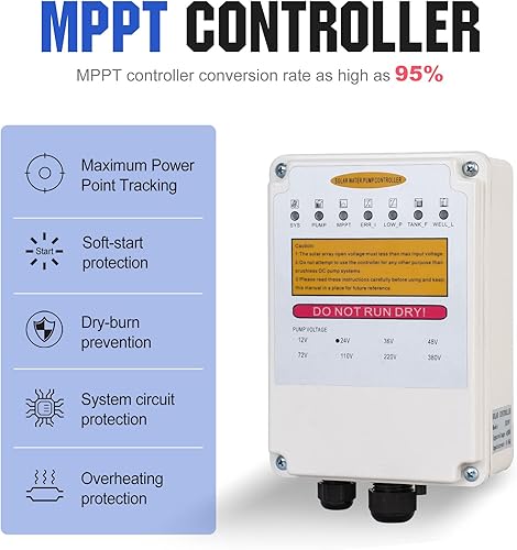 Miniatura 6 de ECO-WORTHY Kit de bomba solar de pozo de 400 W, bomba sumergible de pozo profundo de 140 W con controlador MPPT alimentado por 4 paneles solares de