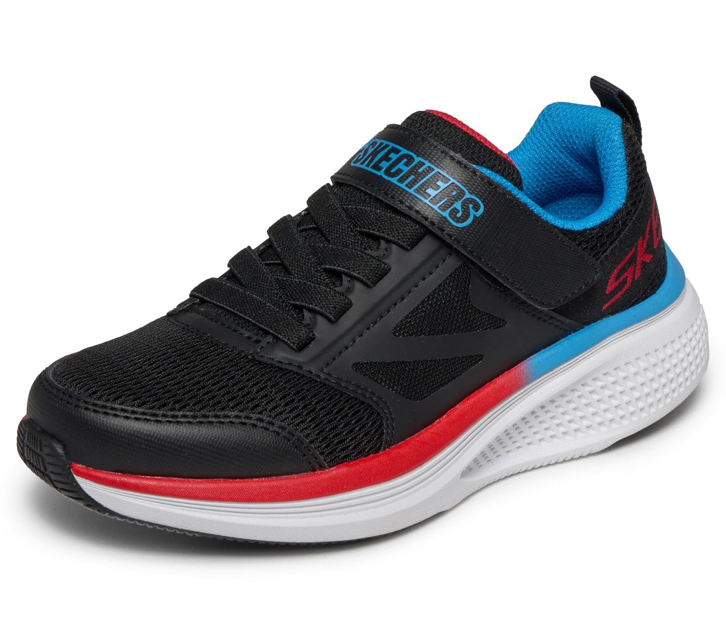 Skechers Boy's Go Run Elevate 2.0 Find My Trainers, Black Textile Black Synthetic Red & Blue, 13.5 UK Child