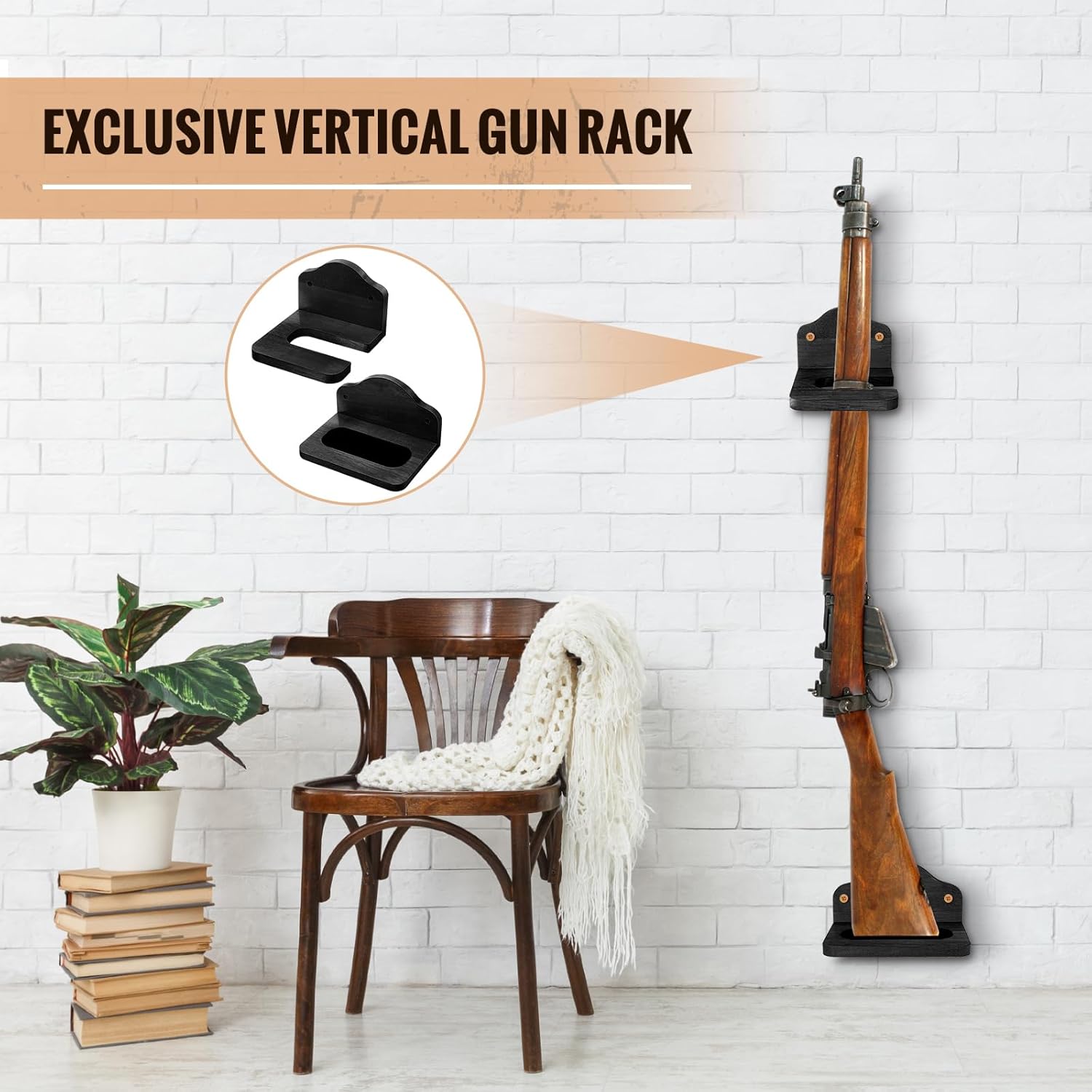 GlikCeil Vertical Gun Rack Hardwood Gun Rack Holder Wall Mount Wooden Hooks Hangers for Wall for Rifles Shotguns Bows Display Storage