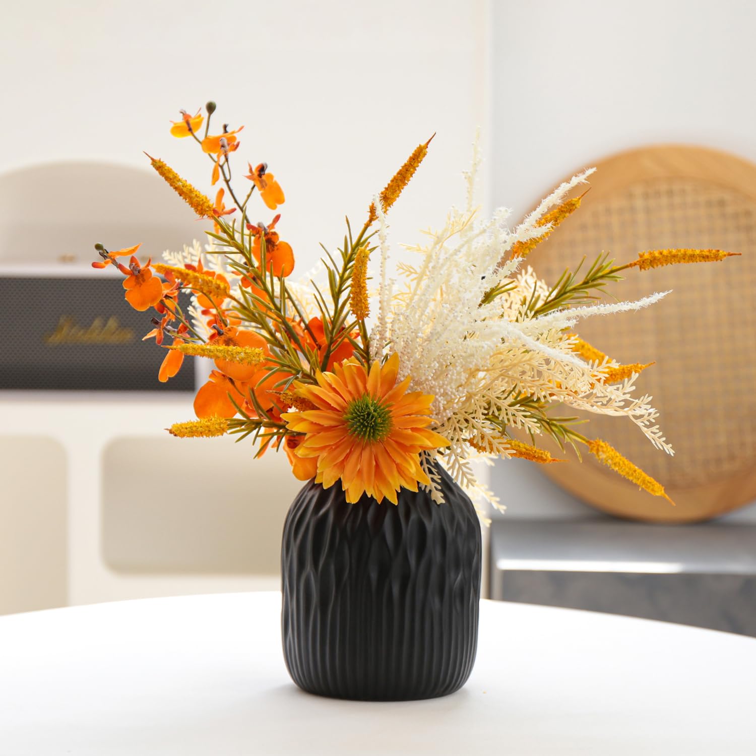 Schwarze Keramik-Blumenvase, 2er-Set, Porzellan, zylindrische Trockenblumen-Halter, Dekoration für Salon/Tisch/Arbeitszimmer/Büroeingang, moderner einfacher Boho-Stil (Schwarz)