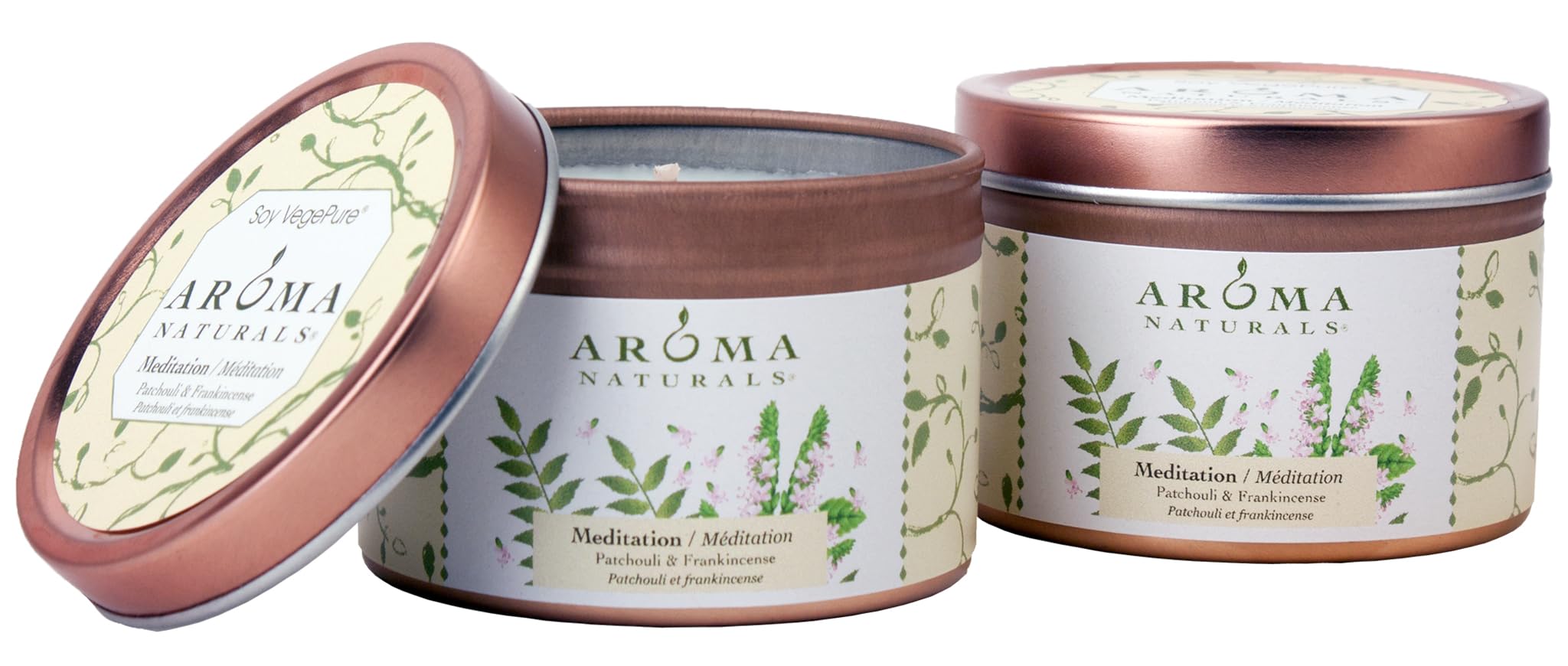 Tin Candle with Patchouli and Frankincense Essential Oil Natural Soy Scented, Meditation, 2 Count
