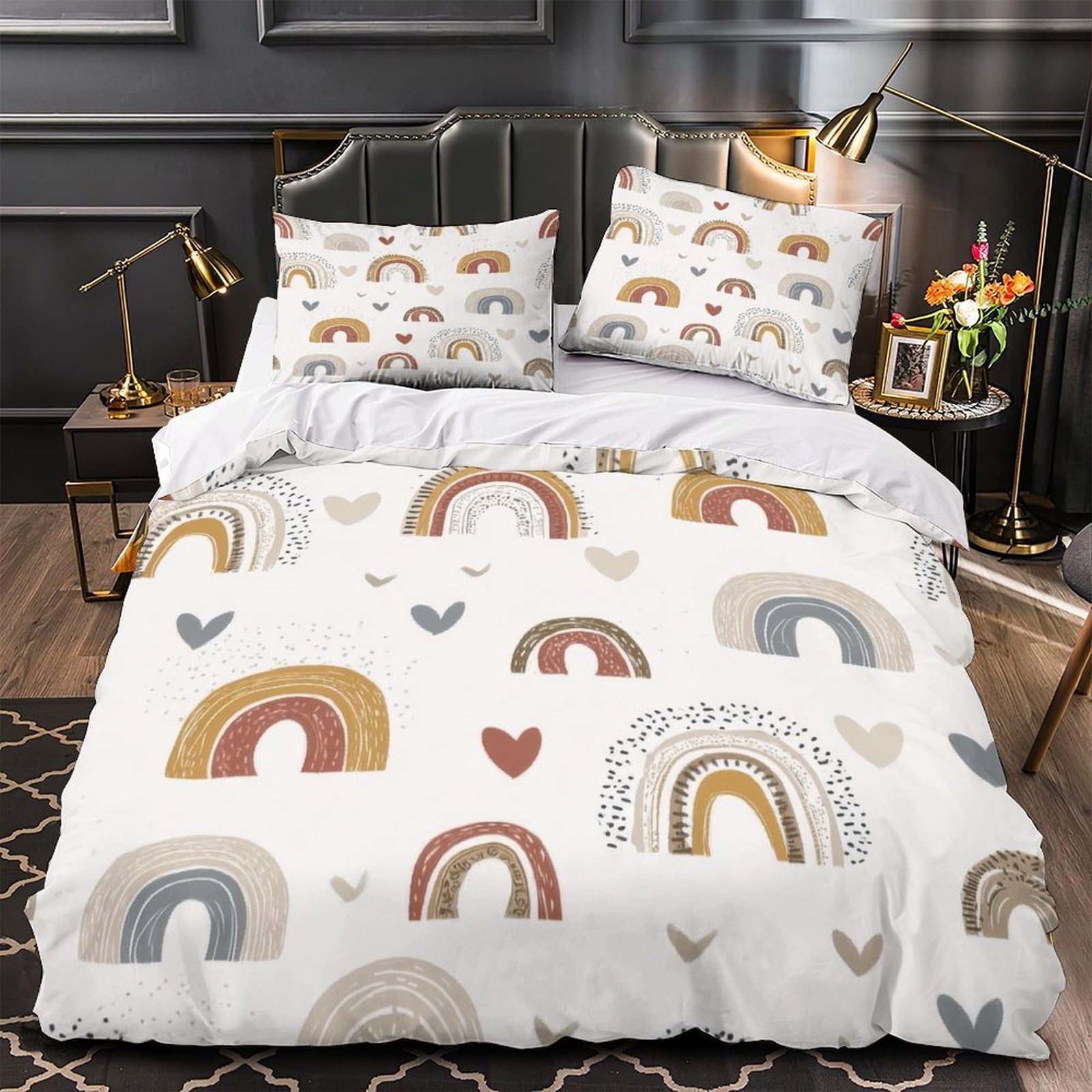 Parure de lit arc-en-ciel 3D housse de couette single 135x200cm pour lit d'enfant
